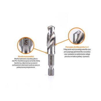 Zestaw wierteł gwintujących HEX M3-M10 7elementów stal M2 z adapterem TEGER