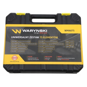 Zestaw bitów 75mm torx hex spline ribe stal S2 z adapterami 75 el. WARYŃSKI
