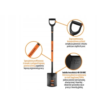 Szpadel prosty na metalowym trzonku 1250mm TEGER