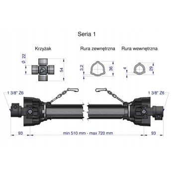 Wał wałek WOM 510-720mm 210Nm 10210 CE 2020 seria 1R WA21-51 ROYAL FARM
