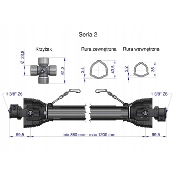 Wał wałek WOM 860-1200mm 270Nm 40250 CE 2020 seria 2R ROYAL FARM