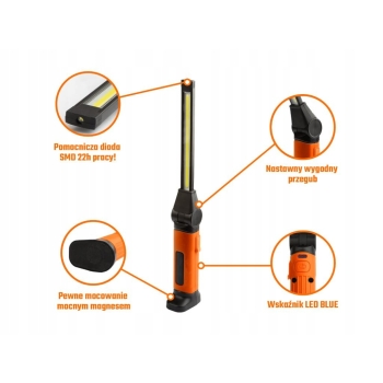Lampa warsztatowa LED COB łamana z przegubem 1120lm 4000mAh TEGER