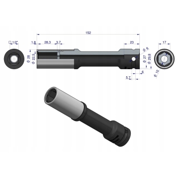 Nasadka udarowa 1/2 17mm długa 150mm z osłoną do felg aluminiowych WARYŃSKI