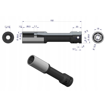 Nasadka udarowa 1/2 19mm długa 150mm z osłoną do felg aluminiowych WARYŃSKI